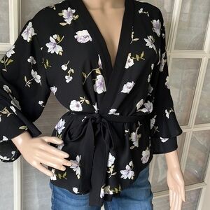 Forever 21 black/white purple floral BoHo wrap top or light jacket